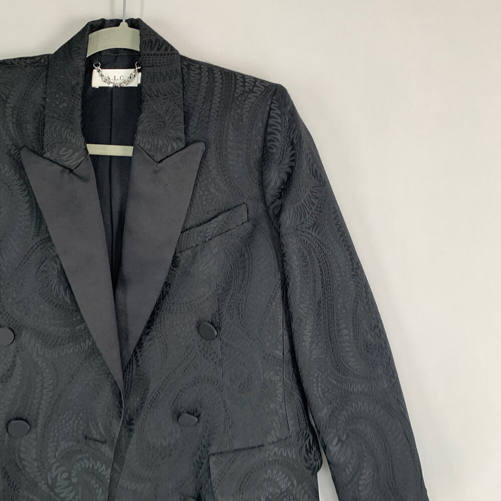 A.L.C. Women Declan Blazer Double Breasted Size 0 Black Brocade Jacquard - Picture 8 of 16